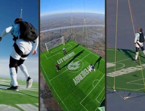 မီတာ ၁,၈၀၀ အမြင့်က မိုးပျံပူဖောင်းပေါ်မှာ ဘောလုံးကန်ခဲ့ကြတဲ့ ရုရှား လူစွန့်စားများ